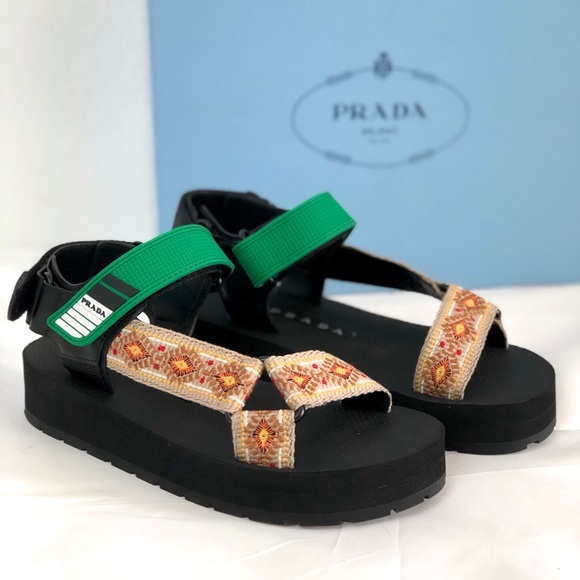 Prada Shoes - Prada Nomad Embroidered Platform Sport Sandals